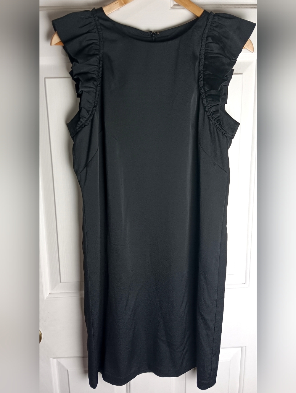 Ann Taylor Black Sleeveless Midi Dress with Ruffle Shoulders - Picture 2 of 8